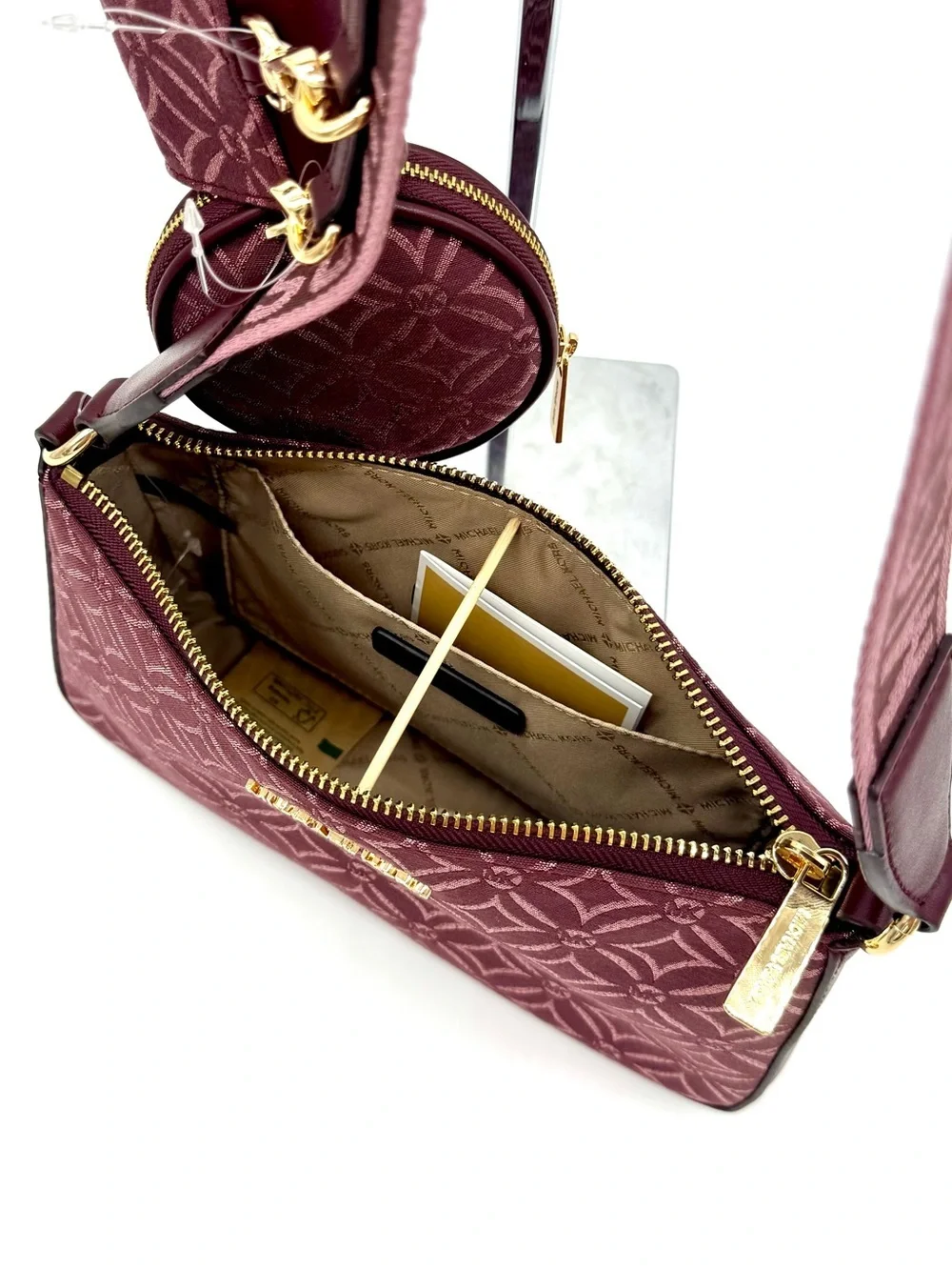 Michael Kors Jet Set Logo Crossbody Bag with Case for Apple AirPods Pro Ox Blood
